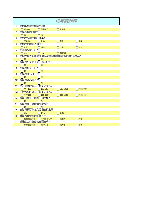 沃尔玛供应商调查问卷表