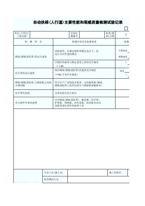 自动扶梯主要性能和观感质量检测试验记录