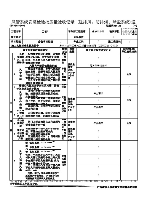 风管系统安装检验批质量验收记录通用模板