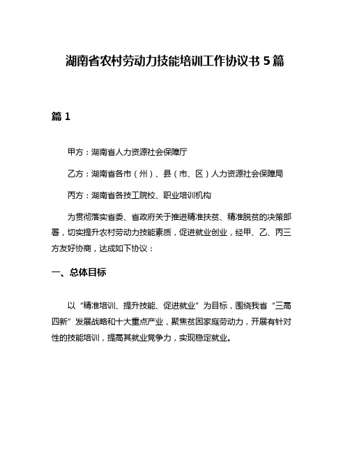 湖南省农村劳动力技能培训工作协议书5篇