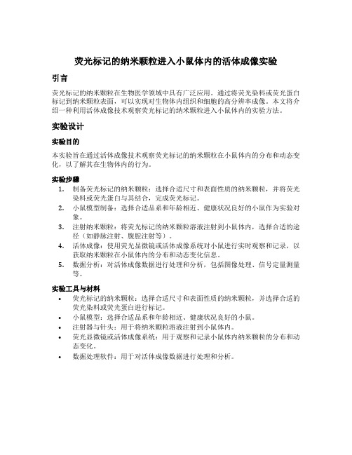 荧光标记的纳米颗粒进入小鼠体内的活体成像实验