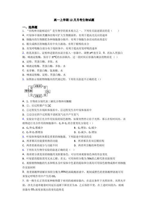 高一上学期12月月考生物试题