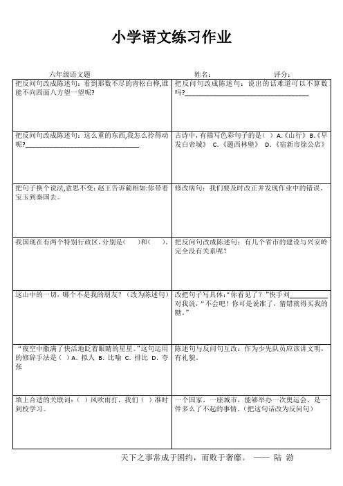 小学六年级语文课堂延伸练习III (92)