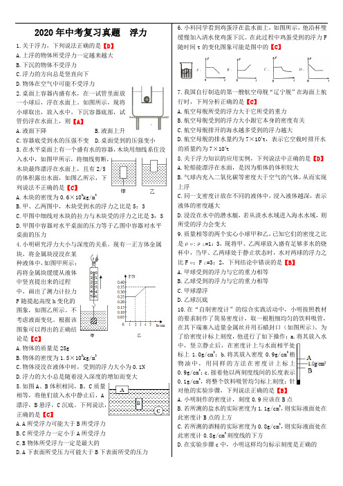 2020年中考复习真题及答案13浮力