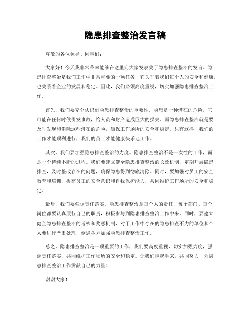 隐患排查整治发言稿