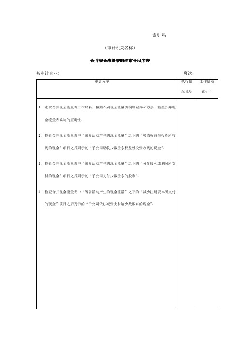 被审计企业合并现金流量表明细审计程序表