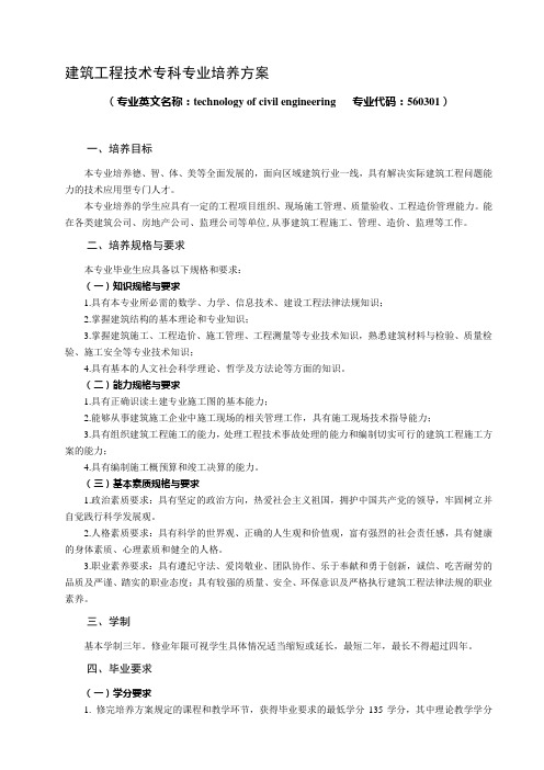 建筑工程技术专科专业培养方案