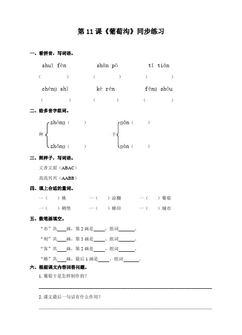 人教部编版二年级语文上册第11课《葡萄沟》同步习题(含答案)