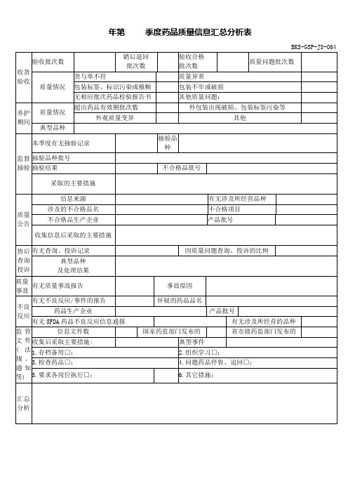 季度药品质量信息汇总分析表