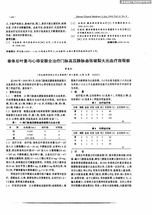 垂体后叶素与心得安联合治疗门脉高压静脉曲张破裂大出血疗效观察