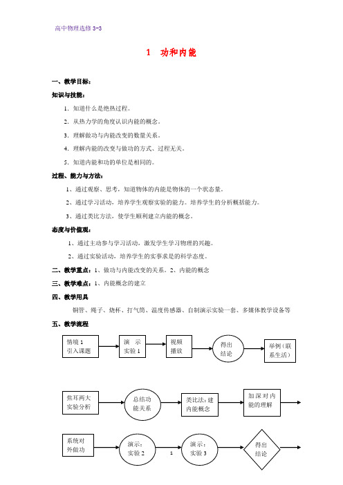 高中物理选修3-3教学设计2：10.1功和内能教案