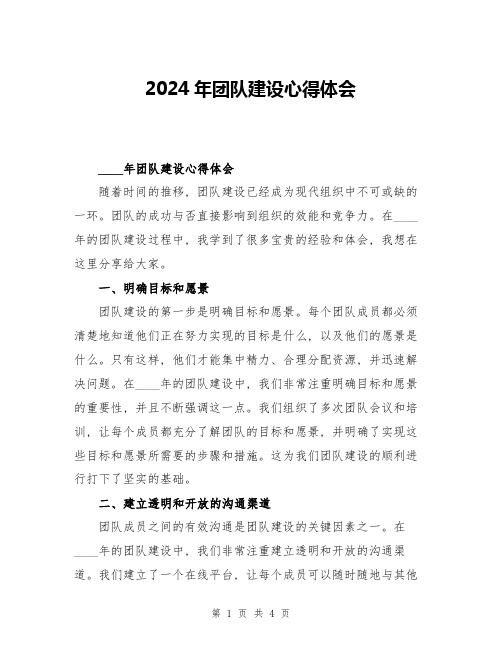 2024年团队建设心得体会