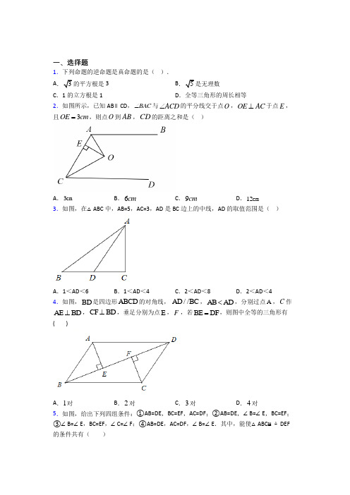 《易错题》初中八年级数学上册第十二章《全等三角形》经典练习题(专题培优)(1)