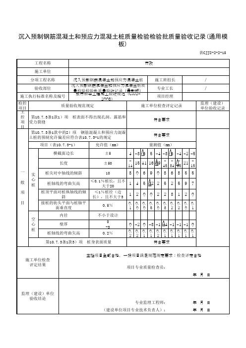 沉入预制钢筋混凝土和预应力混凝土桩质量检验检验批质量验收记录(通用模板)