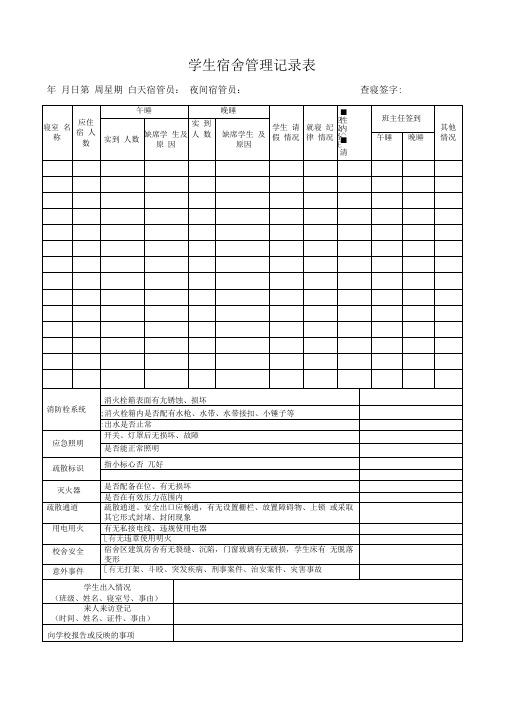 学生宿舍管理记录表(详细版)