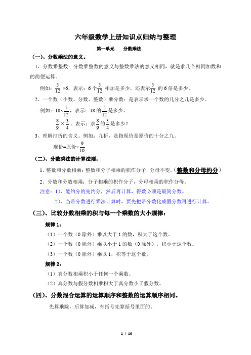 六年级数学上册知识点归纳与整理