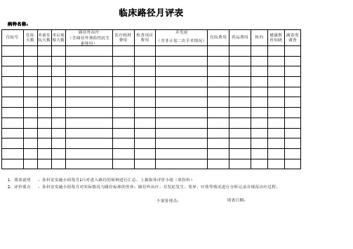 临床路径月统计表