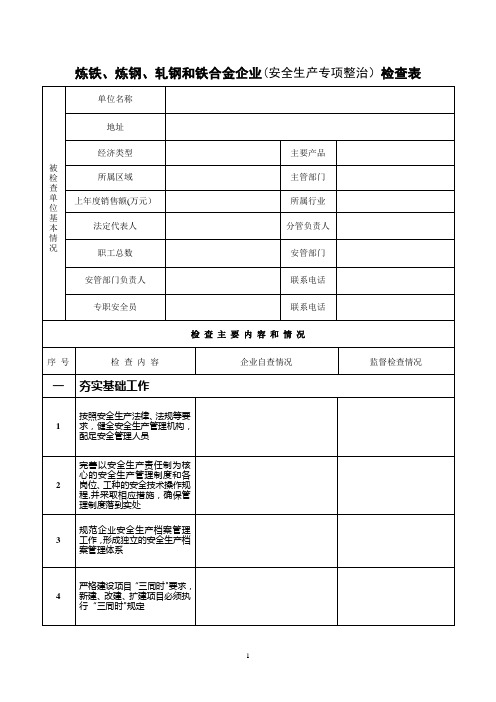 炼铁、炼钢、轧钢和铁合金企业(安全生产专项整治)检查表