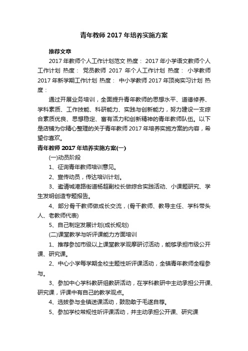 青年教师2017年培养实施方案