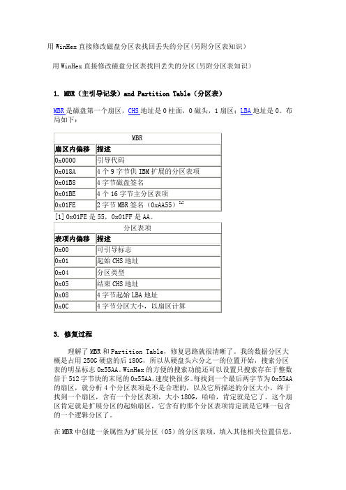 用WinHex直接修改磁盘分区表找回丢失的分区(另附分区表知识)Microsoft Word 文档