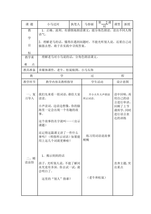 小马过河表格教案