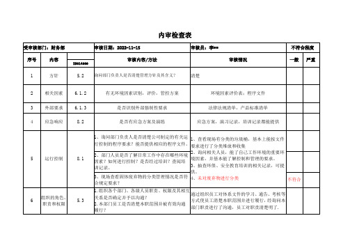 ISO14001财务部内审检查表