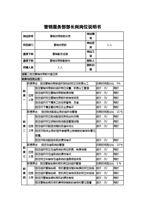 营销服务部部长岗岗位说明书