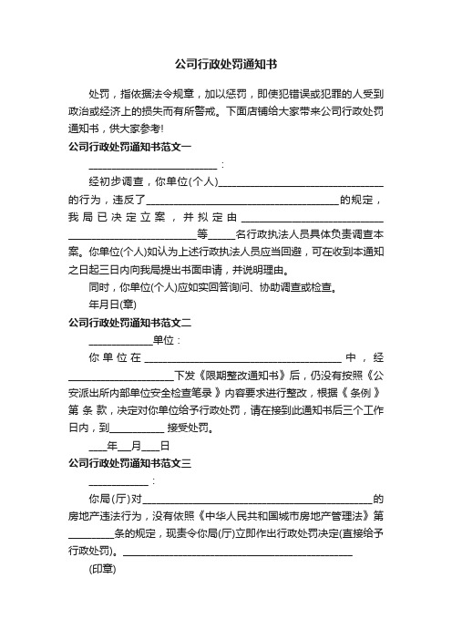 公司行政处罚通知书