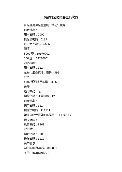 各品牌消防报警主机密码