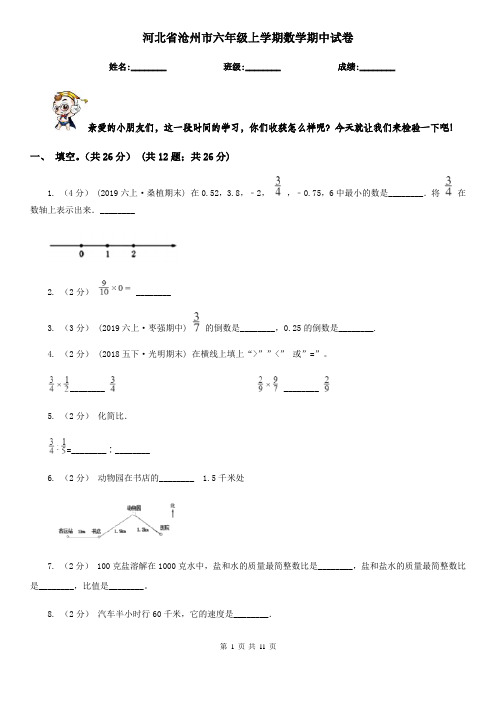 河北省沧州市六年级上学期数学期中试卷