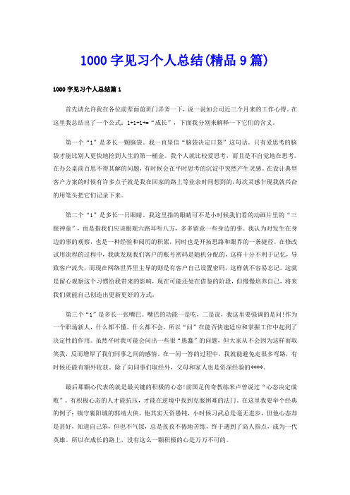 1000字见习个人总结(精品9篇)