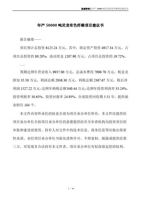 年产50000吨尼龙有色纤维项目建议书