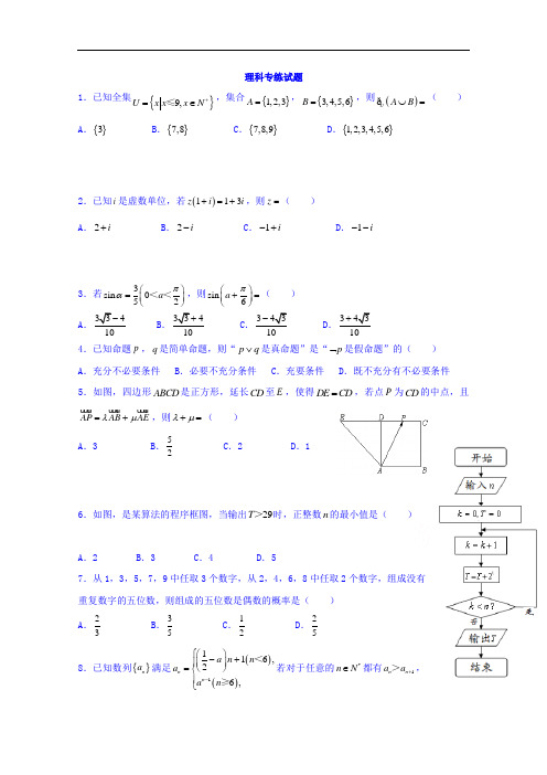 河北省涞水波峰中学高三理科数学专练试题   精品