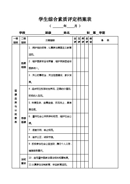 学生综合素质评定档案表