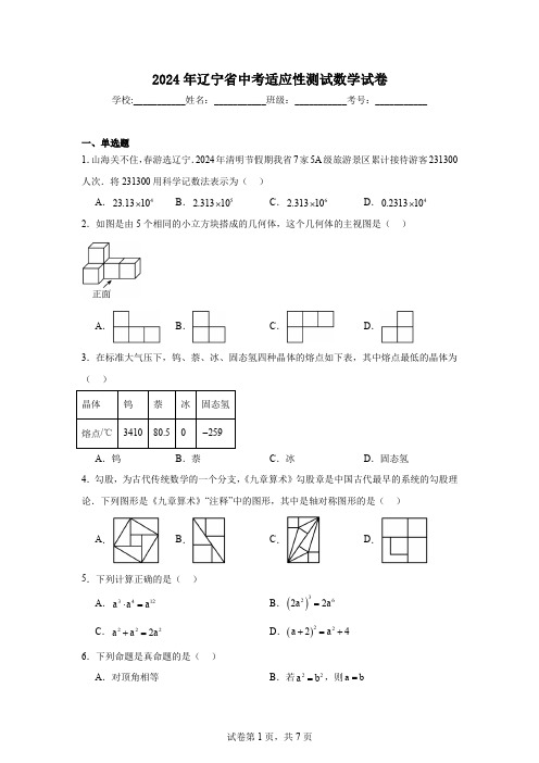 2024年辽宁省中考适应性测试数学试卷