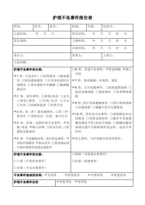 护理不良事件报告表