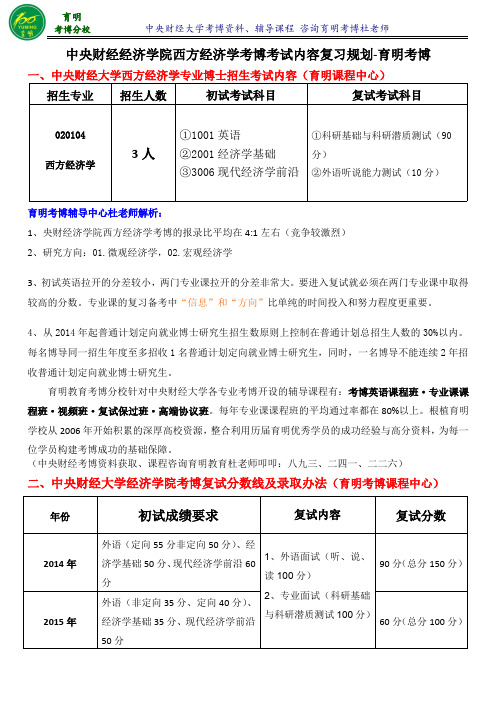 中央财经大学西方经济学考博经验分享-育明考博