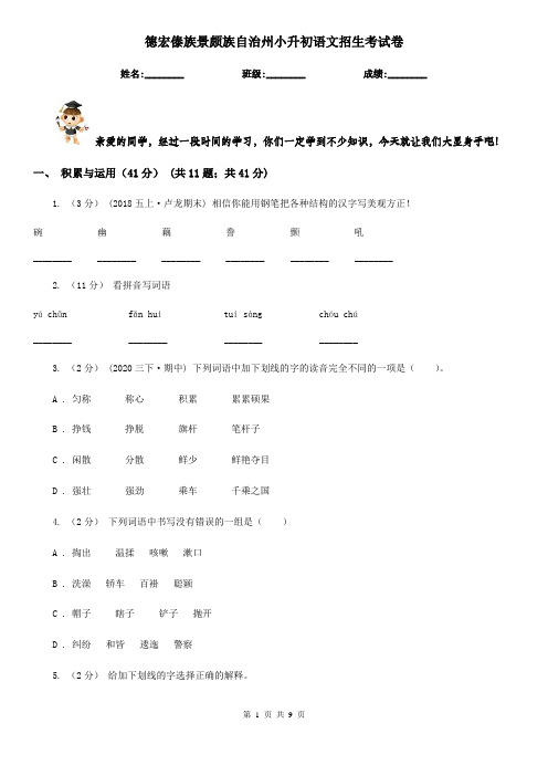 德宏傣族景颇族自治州小升初语文招生考试卷