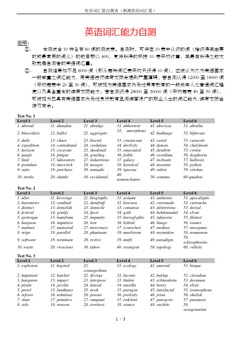 英语词汇量自测表(测测你的词汇量)