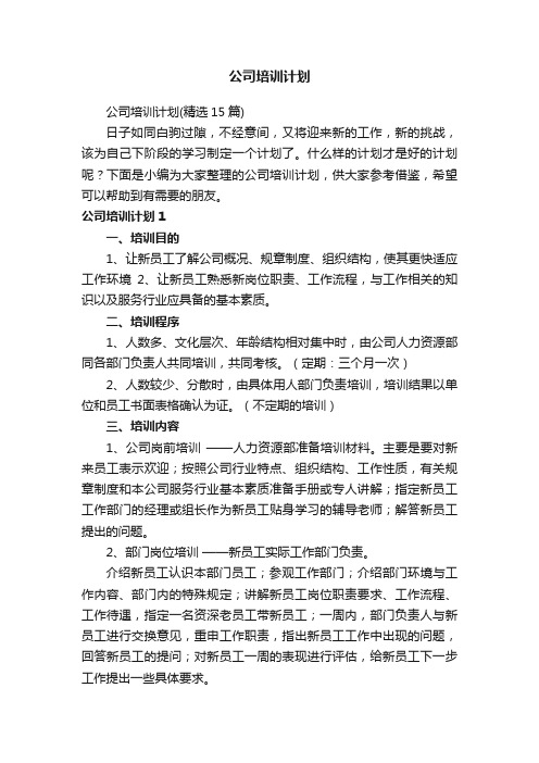 公司培训计划（精选15篇）