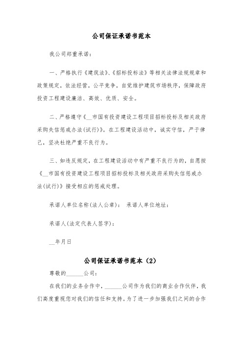 公司保证承诺书范本(3篇)