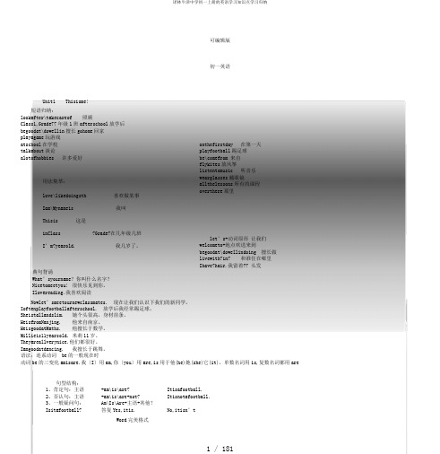 译林牛津中学初一上册的英语学习知识点学习归纳