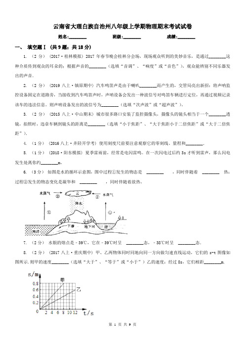 云南省大理白族自治州八年级上学期物理期末考试试卷