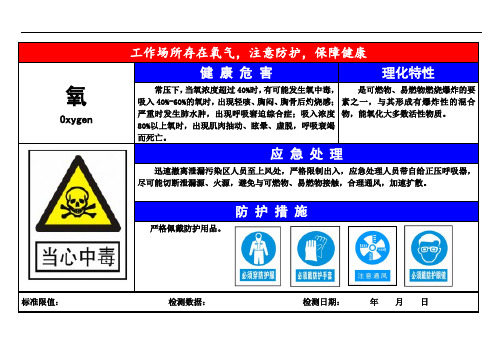 (氧气)工作场所职业危害告知卡