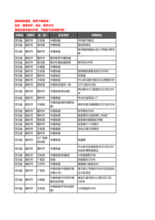 新版河北省廊坊市中通快递企业公司商家户名录单联系方式地址大全100家