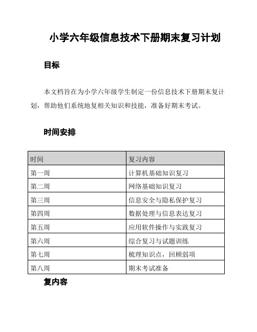 小学六年级信息技术下册期末复习计划