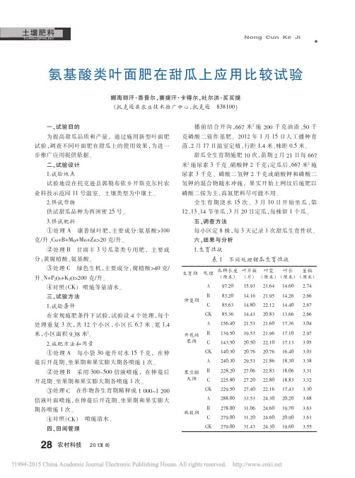 氨基酸类叶面肥在甜瓜上应用比较试验_娜海丽汗_吾普尔