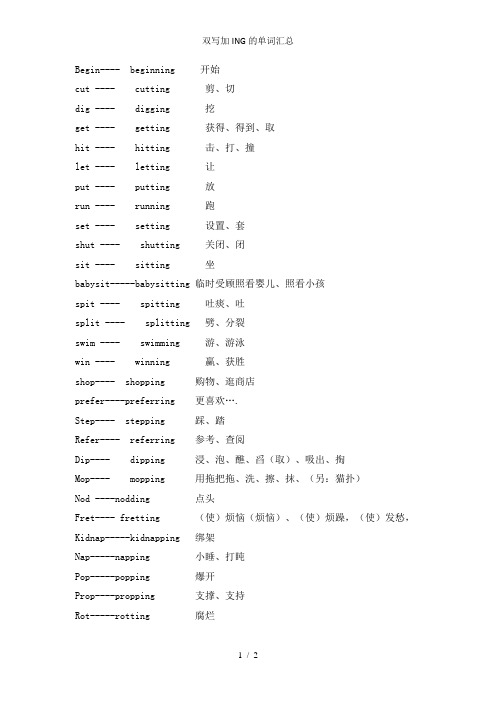 双写加ING的单词汇总