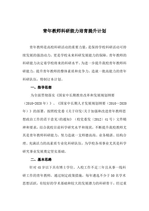 青年教师科研能力培育提升计划