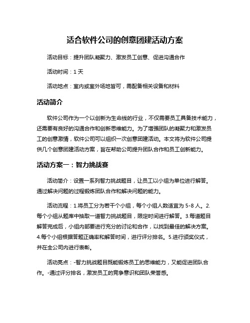 适合软件公司的创意团建活动方案